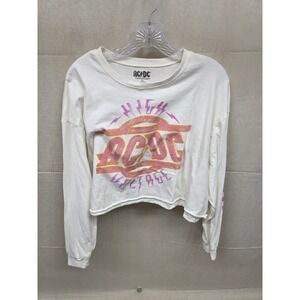AC/DC High Voltage Graphic Crop Top Long Sleeve Cream Pink XL 1535